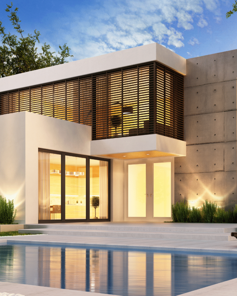 Casa minimalista de dois andares com fachada clean e design sofisticado em Portugal