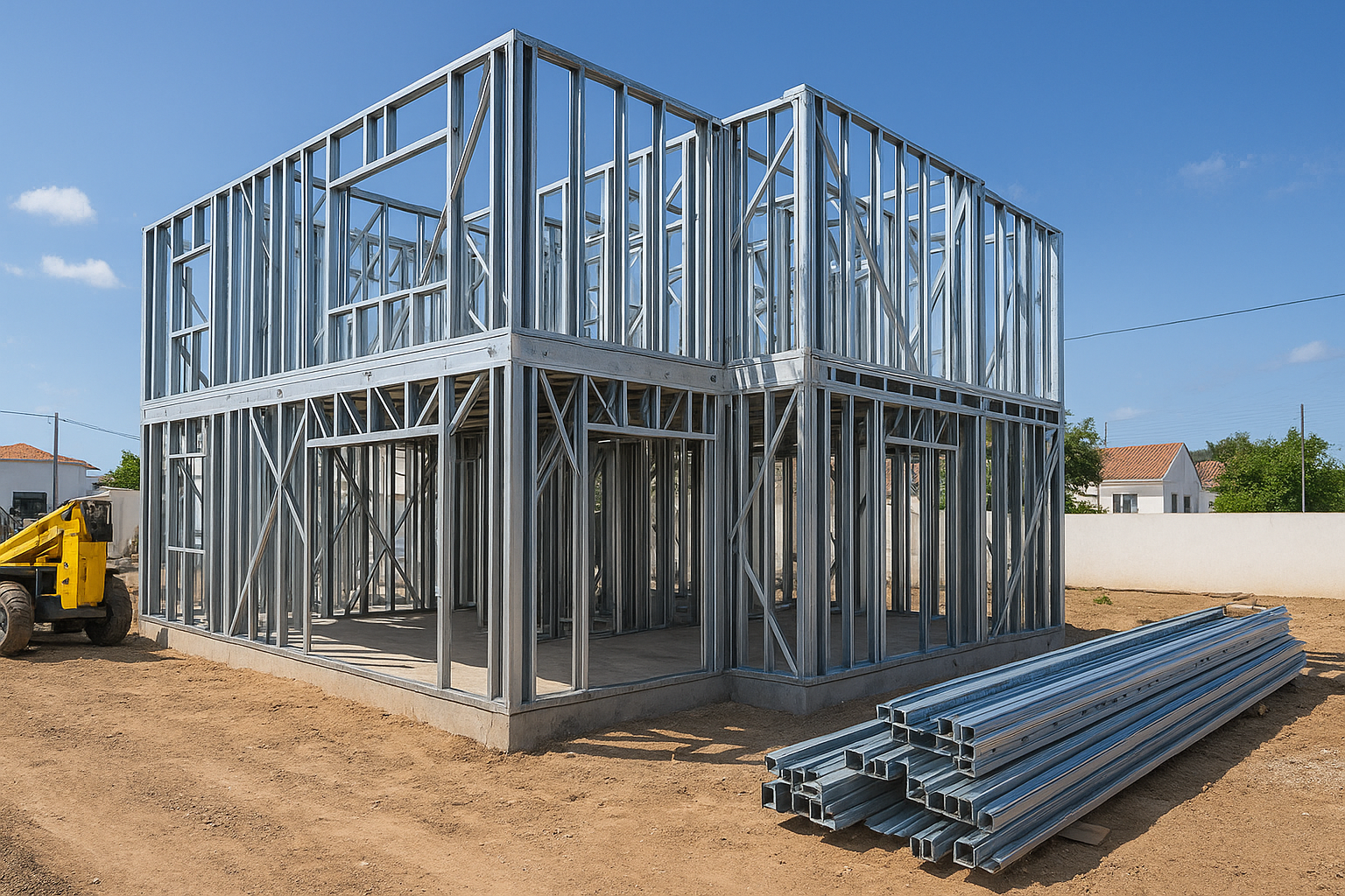 Estrutura em Light Steel Frame durante obra residencial em Portugal